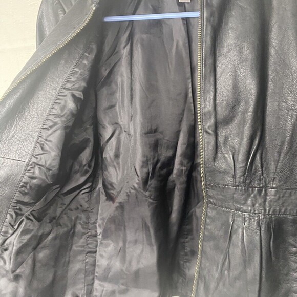 J Jill Women XSmall Petite Black Leather Jacket Zip Mandarin Collar Biker - Picture 9 of 13
